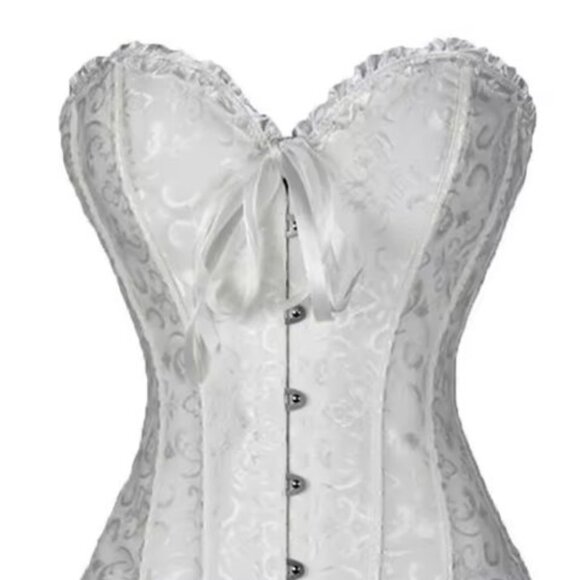 Creamy White Heavy Jacquard Ruffled Corset Set - NEW - Picture 2 of 10